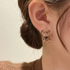 Fuzzy Brown Teddy Bear Stuffed Animal Stud Earring Pair